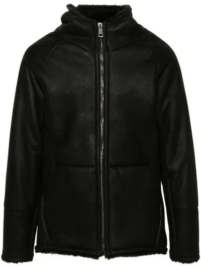 Eraldo Hooded Leather Jacket In Black