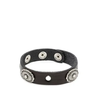 Eraldo Stud-embellished Leather Bracelet In Brown/silver