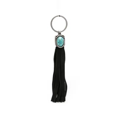 Eraldo Turquoise-embellished Fringed Keyring In Black