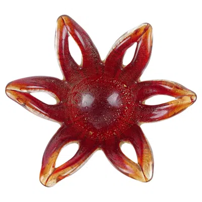 Pre-owned Ercole Barovier Barovier Toso Murano Red Gold Flecks Italian Art Glass Flower Star Flared Bowl