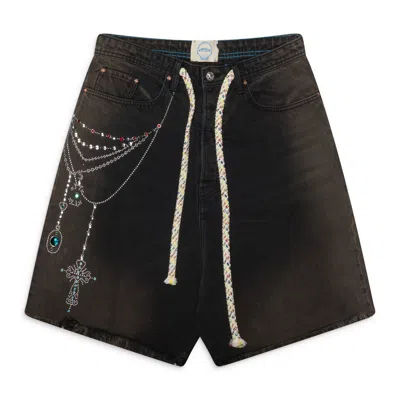 Ercole Studio Black Victorian Chain Denim Short