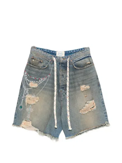 Ercole Studio Distressed Chain-embellishment Shorts In Blue
