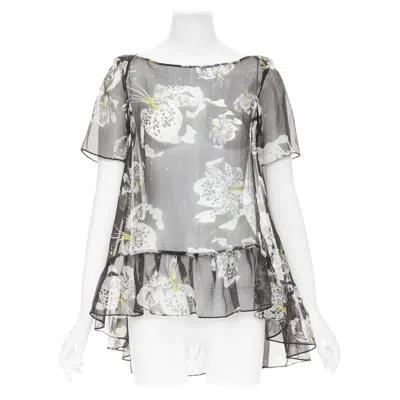 Pre-owned Erdem 100% Silk Black Yellow Floral Waterfall Frill Babydoll Top Uk10 M