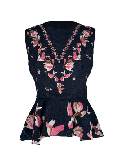 Pre-owned Erdem 2010s Floral-print Peplum Blouse In Blue