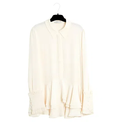 Pre-owned Erdem 2016 Top Fr40 Ecru Silk Crepe Ruffles Blouse Uk12 Us10 Pristine In Brown