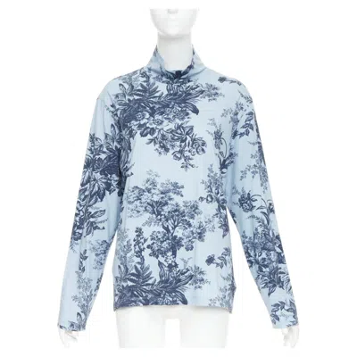 Pre-owned Erdem 2022 Victor Blue Cotton Pembridge Floral Toile Print Turtleneck Tshirt Xl