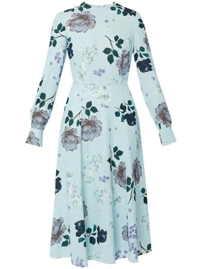 Erdem A-line Long-sleeve Midi Dress In Blue