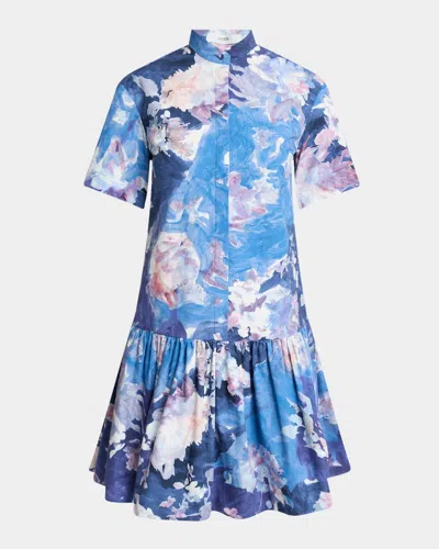 Erdem Abstract-print Short-sleeve Ruffle Mini Shirtdress In Blue