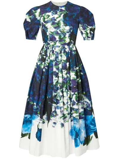 Erdem Abstract-print Tafetta Midi Dress In Blue