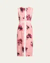 Erdem Abstract Rose Sleeveless Pencil Midi Dress In Multi