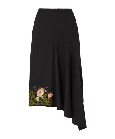 Erdem Ambrosia Asymmetrical Embroidered Midi Skirt In Black