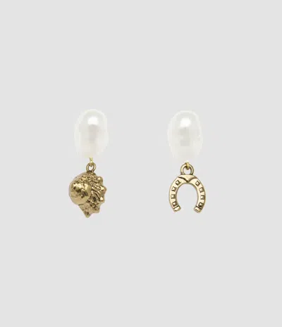 Erdem Antique Gold Pearl Charm Earrings