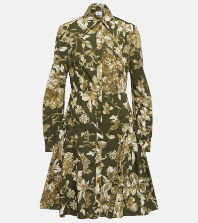 Erdem Apolonia Cotton Shirt Dress In Olive + Ecru