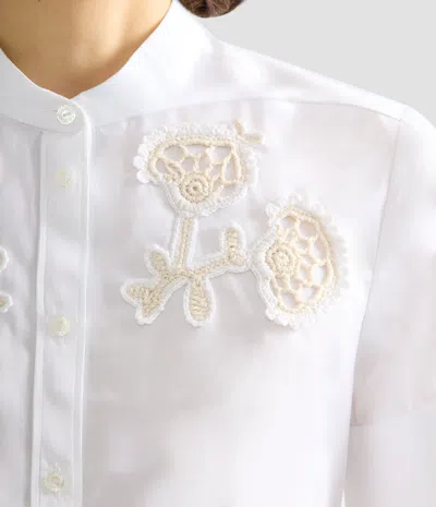 Erdem Appliqué Cotton Poplin Short Sleeve Shirt In White