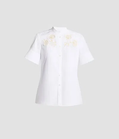 Erdem Appliqué Cotton Poplin Short Sleeve Shirt In White