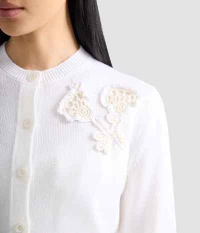 Erdem Appliqué Merino Wool Cardigan In White