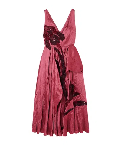Erdem Appliqué Ruffle Dress In Pink