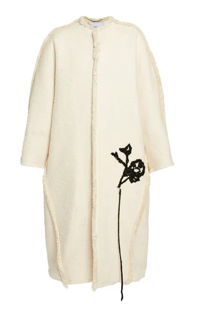 Erdem Appliquéd Cotton-blend Cocoon Coat In Ivory