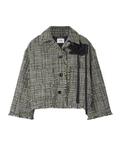 Erdem Appliquéd Frayed Tweed Coat In Gray