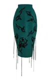 Erdem Appliquéd Merino-wool Midi Skirt In Green