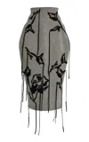 Erdem Appliquéd Merino-wool Midi Skirt In Grey