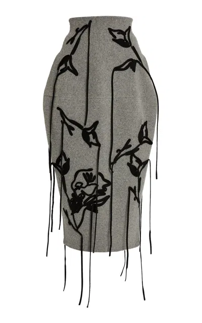 Erdem Appliquéd Merino-wool Midi Skirt In Grey