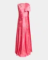 Erdem Asymmetric Drape Floral Silk Jacquard Gown In Coral Haze