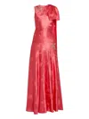 Erdem Asymmetric Drape Floral Silk Jacquard Gown In Red