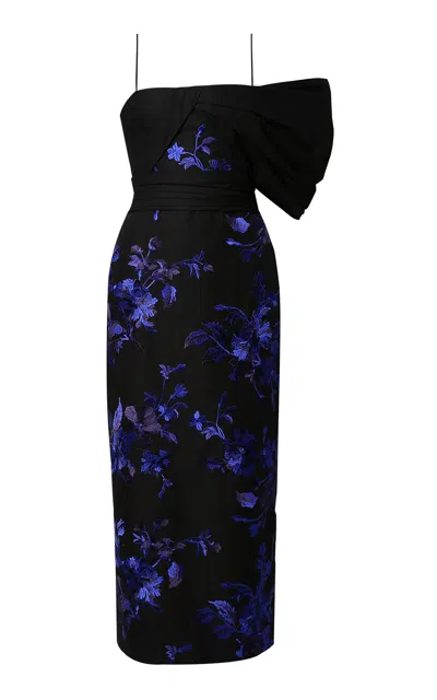 Erdem Asymmetric Embroidered Cotton-silk Midi Dress In Multi