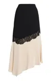 Erdem Asymmetric Lace & Grain De Poudre Midi Skirt In Multi
