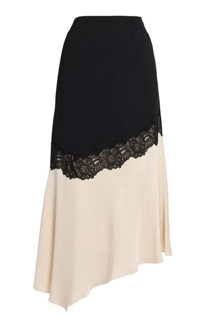 Erdem Asymmetric Lace & Grain De Poudre Midi Skirt In Multi