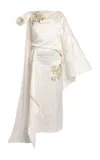 Erdem Asymmetric Linen-blend Midi Dress In Off-white