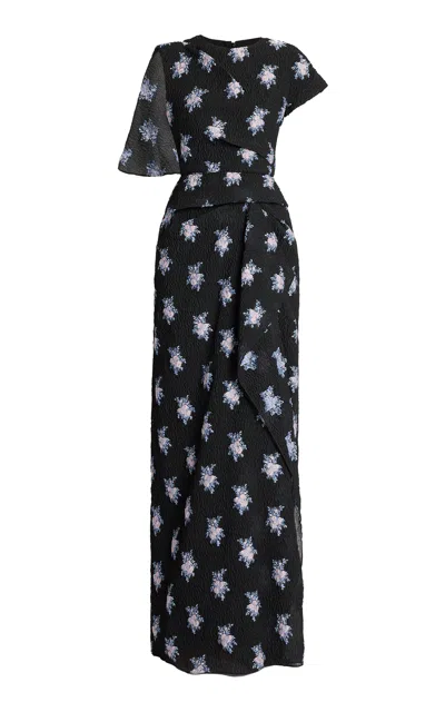 Erdem Asymmetric Organza Fil Coupe Gown In Black
