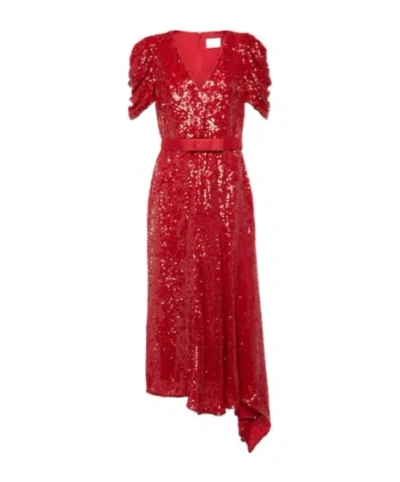 Erdem Asymmetric Sequined Midi Dress In Red