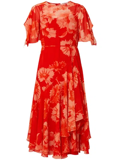 Erdem Asymmetric Short-sleeve Midi Dress In Red