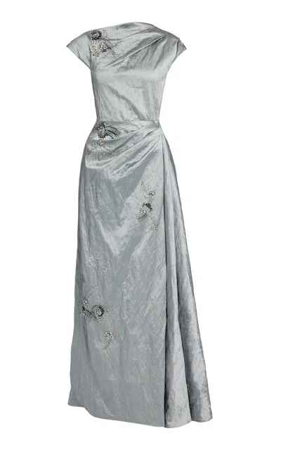 Erdem Asymmetric Textured Satin Gown In Silver