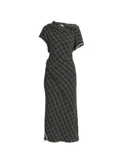 Erdem Asymmetric Tweed Maxi Dress In Black