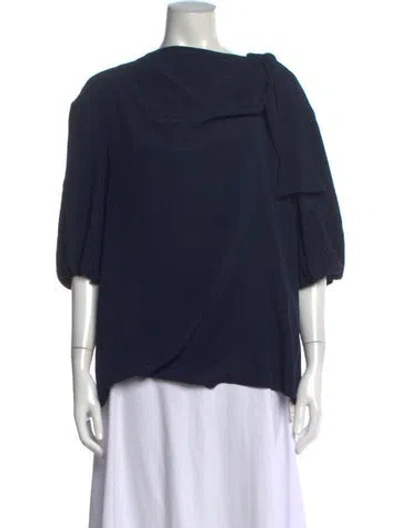 Pre-owned Erdem Asymmetrical Short Sleeve Blouse In Blue