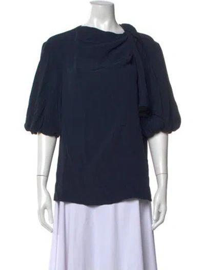 Pre-owned Erdem Asymmetrical Short Sleeve Blouse In Blue