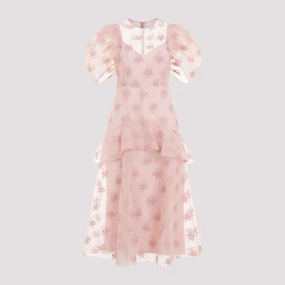 Erdem Short Sleeves Peplum Detail Dress In Pink & Purple