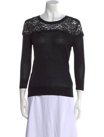 Pre-owned Erdem Bateau Neckline Three-quarter Sleeve Top In Black