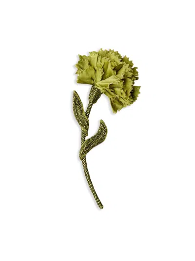 Erdem Beaded Carnation Brooch In Green