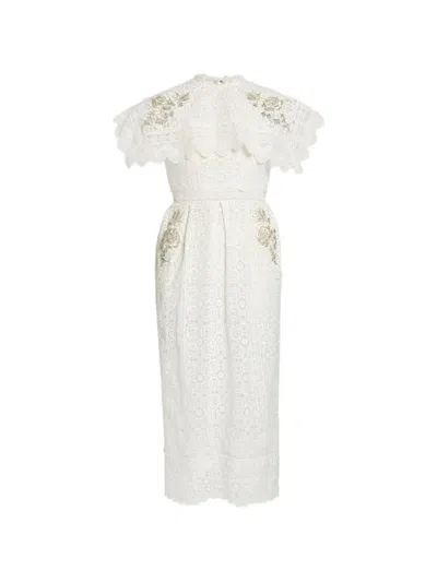 Erdem Beaded Lace Midi Dress In White