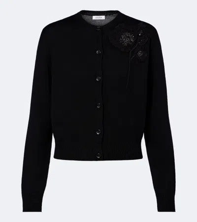 Erdem Beaded Wool Cardigan In Black