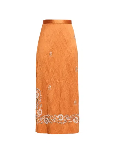 Erdem Bead-embellished Midi Skirt In Orange