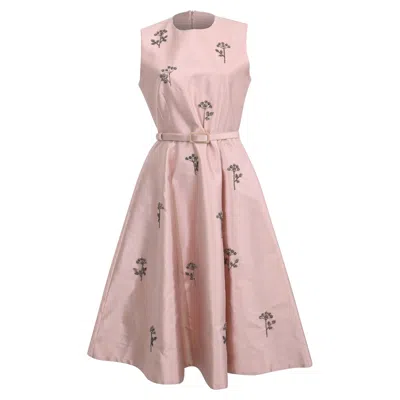 Pre-owned Erdem Belted Bead Embellished A-line Dress In Pink Polyester