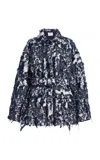Erdem Belted Cotton-blend Jacket In Navy