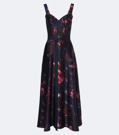 Erdem Belted Floral-print Duchess-satin Bustier Midi Dress In Multi