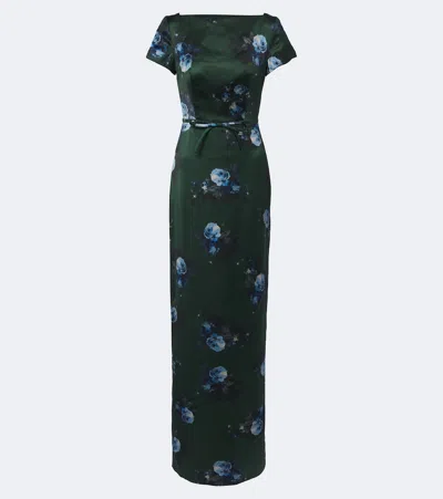 Erdem Duchess Bow-detailed Floral-printed Satin Gown In Green