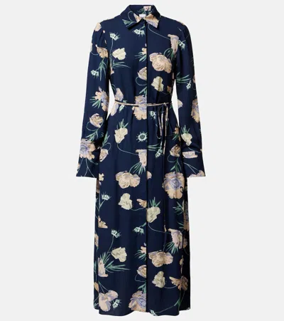 Erdem Belted Floral Shirt Dress In Blue
